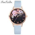 Fanteeda Brand Flower Watch Rose Gold Wtach Leather Quartz Women Wristwatches Women Fashion Luxury Ladies Summer Dress Watches