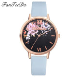Fanteeda Brand Flower Watch Rose Gold Wtach Leather Quartz Women Wristwatches Women Fashion Luxury Ladies Summer Dress Watches