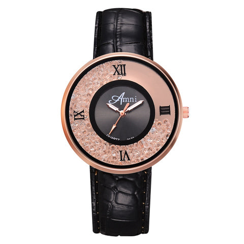 Ladies Brand Fashion Rose Gold Leather Strap Band Quartz Wtach Luxury Sport Fashion Women Rhinestone Watch Relogio Feminino