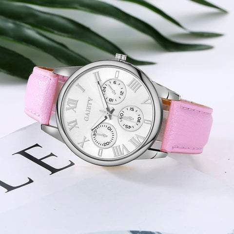 Fashion Women Quartz Wtach Roman Number Clock Dial PU Leather Strap Ladies Girls Wristwatch Casual Watches Gifts LL@17