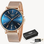 2019 Women's Watch LIGE Top Brand Luxury Women Fashion Casual All Steel Ultra-Thin Mesh Belt Quartz Clock Relogio Feminino+Box