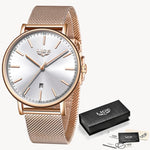 2019 Women's Watch LIGE Top Brand Luxury Women Fashion Casual All Steel Ultra-Thin Mesh Belt Quartz Clock Relogio Feminino+Box