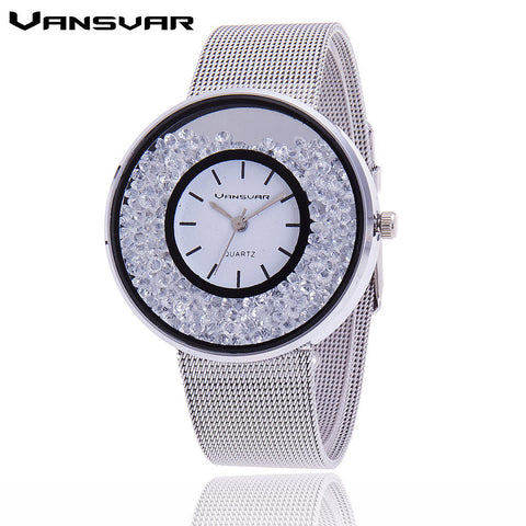 2019 New Fashion Stainless Steel Gold & Silver Band Quartz Wtach Luxury Women Rhinestone Watches Valentine Gift BW1900