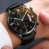 CUENA Men Wrist Watch Sport Stainless Steel Case Leather Band Quartz Analog man watches men watches quartzo day date watch male