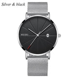 Mens Watches Business Sports Leisure Quartz WristWatch Stainless Steel Mesh Strap Ultra Thin Dial Date Clock Relogio Masculino
