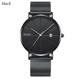 Mens Watches Business Sports Leisure Quartz WristWatch Stainless Steel Mesh Strap Ultra Thin Dial Date Clock Relogio Masculino